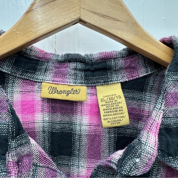 Wrangler western wear pearl snap button long sleeve flannel shirt women's xl - Picture 6 of 6